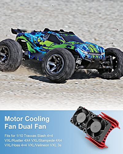 VXL-3s ESC Cooling Fan and Motor Dual Fan, Compatible with Traxxas Slash 4×4 VXL/Rustler 4X4 VXL/Stampede 4X4 VXL/Hoss 4×4 VXL/Velineon VXL 3s Cooling Fan, Red - color: Red