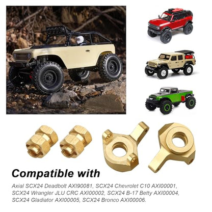 Hobbypark Brass Steering Knuckles Carriers and Brass Extended 7mm Wheel Hex Hubs Adapters for Axial SCX24 Upgrades Parts 1/24 RC Crawler Car (Gold) - color: Gold