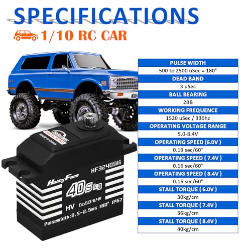 RC Digital Servo, IP67 Waterproof 40KG Metal Gear Servo High Torque Servo with 25T Servo Horn for 1/12 1/10 1/8 RC Car RC Crawler Robot Boat, Black - color: Black&silver