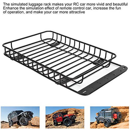 1/10 Scale RC Metal Roof Rack Luggage Carrier with 5 LED Lights, Black | Compatible with Traxxas TRX-4, Axial SCX10 90046 & SCX10 III AXI03007, Overland Crawler Upgrade Parts