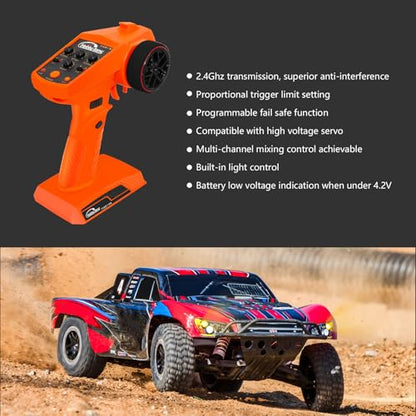 RC Radio System 4CH 2.4G RC Transmitter with Receiver and Lanyard Anti-Jamming Remote Controller for RC Car Crawler Boat, Orange - color: Orange