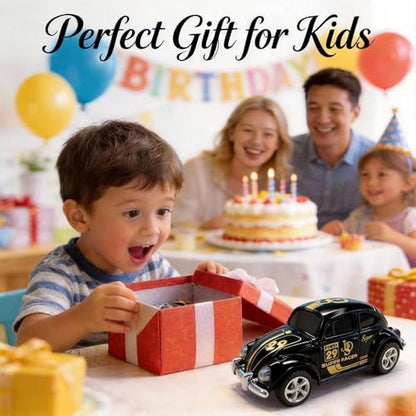 Mini RC Car, Alloy 1/64 RC Car [LED Lights] [3 Speeds Modes] [Rechargeable Battery] Retro Beetle with Remote Control, Black - color: Black