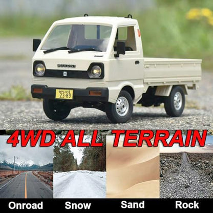 HLSFWDRIVE RC Kei Truck WPL D14 RC Car Drift Off Road 4WD Suzuki RTR | 1/10 Scale RC Drift Car 280 Motor 2.4 GHz Proportional Control Carry Vehicle Revised Chassis Hobby Toy Adult
