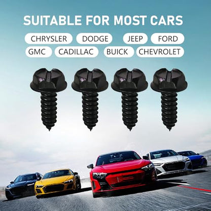 4PCS License Plate Screws, Stainless Steel License Plate Bolts Kit, Rustproof Self Tapping Mounting License Plates Security Fasteners, Universal for Car Truck SUV (Black) - color: Black