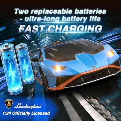 Lamborghini Remote Control Car, 1:24 Scale Officially Licensed Lambo Toy Car, 25KM/H High Speed Fast RC Drift Car with LED Light 2.4GHz Model Cars for Boys Girls Kids Adults Birthday Ideas Gift - color: Blue