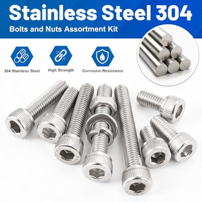 292PCS M3 Hex Socket Head Cap Screw Assortment Kit 304 Stainless Steel | Metric Machine Bolts and Nuts, Flat & Spring Washers, M6x8/10/12/16/20/25/30/35 mm for 3D Printer, RC Car, Drones, DIY Repair - size: SS M6 292PCS