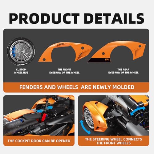 Remote Control Building Car, 1:14 SOLUS GT Construction Car Building Set | with Motors and Rechargeable Battery, Compatible with Technic Car, Collectible Gifts for 10-16 Year Olds and Adults (817pcs)