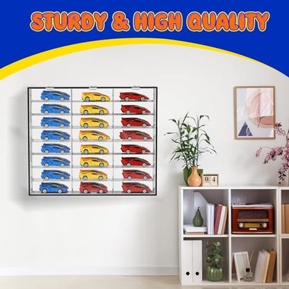 Juexica 1: 24 Clear Acrylic Toy Car Display Case 24 Grids Toy Race Car Display Show Box Diecast Case Wall Mounted Vehicles Shelf for Storage, Christmas Mini Model Figure Lover Gifts - size: 24 Grids
