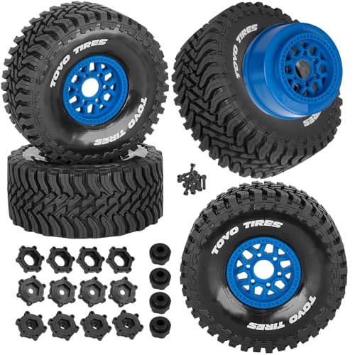 RC Wheels and Tire for 1/8 Maxx Slash 6S Short Course Truck(102076-4),All-Terrain Rubber Tyres w/Foam Insert,Replacement for #10272,Navy Blue - color: Navy Blue(4pcs)