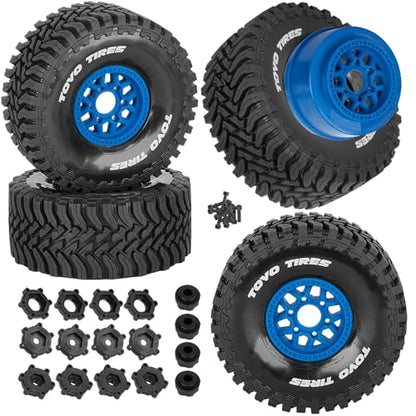 RC Wheels and Tire for 1/8 Maxx Slash 6S Short Course Truck(102076-4),All-Terrain Rubber Tyres w/Foam Insert,Replacement for #10272,Navy Blue - color: Navy Blue(4pcs)