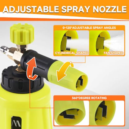 M MINGLE Pressure Washer Foam Cannon Kit, Car Wash Brush with Long Handle | Thick Foam Sprayer, Adjustable Foam Gun, 5 Multi-Angle Nozzles for All Cleaning Jobs, Universal Power Washer Fit - color: yellow+orange