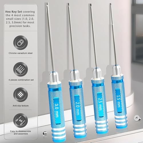 Hex Driver Set 1.5/2.0/2.5/3.0mm, RC Screwdriver Kit | Alloy Steel Bits & Magnetic Tips, Quick-Change Allen Wrench, RC Car Tool for RC Cars, Drones, Robots and Mini Crawlers - color: Blue-2