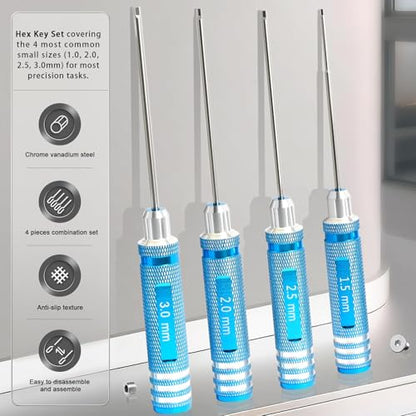 Hex Driver Set 1.5/2.0/2.5/3.0mm, RC Screwdriver Kit | Alloy Steel Bits & Magnetic Tips, Quick-Change Allen Wrench, RC Car Tool for RC Cars, Drones, Robots and Mini Crawlers - color: Blue-2