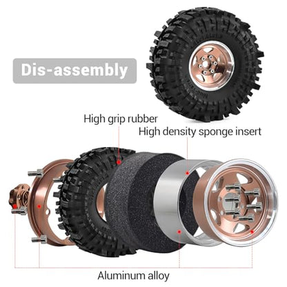 1.9" Pre-Assembled Beadlock Wheels and Tires 118mm (4.65in) for SCX10 TRX4 1/10 RC Crawlers – Aluminum Rims, Soft Rubber Tires with Foam Inserts, Easy-Install Upgrade Parts (Bronze) - color: bronze