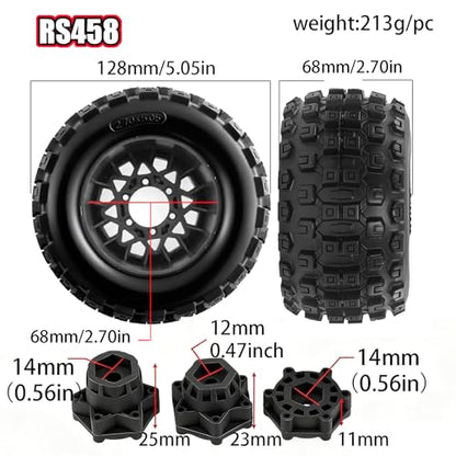 1/10 Scale RC Truck Tires 2.8inch Tire and Wheels with 12mm/14mm Hexes fit Stampede Arrma Big Rock Granite VORTEKS 3S Traxxas Slash, Stampede Rustler, Hoss (Black) - color: Black