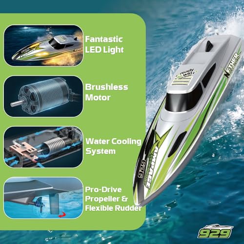 ARRIS Brushless RC Racing Boat with Auto Flip and LED Lights RTR | High-Speed Performance, Waterproof Hull, Propeller Drive, Pool & Lake Ready - color: Silver