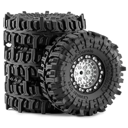 1.3" Beadlock Wheels and Tires for SCX24 TRX4M RC Crawler (Silver) | CNC Aluminum Beadlock Wheels, Ultra-Soft Sticky Rubber Tires, Built-in Foam Inserts, 70*28mm - color: Silver 370 F