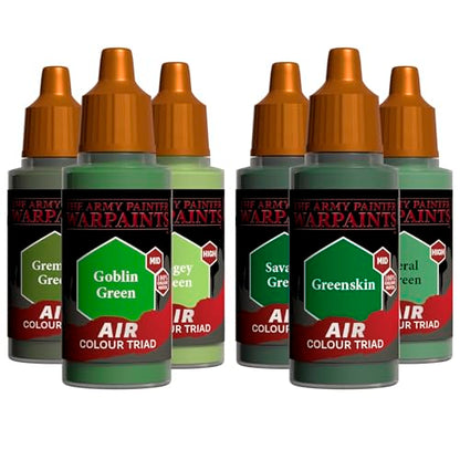 The Army Painter, Air Triads Orcs + Goblins, 6 x 18 ml, airbrush | Pre-thinned Acrylic spray gun paints - Paint sprayer paint for D&D & Warhammer Miniatures - color: Orcs + Goblins