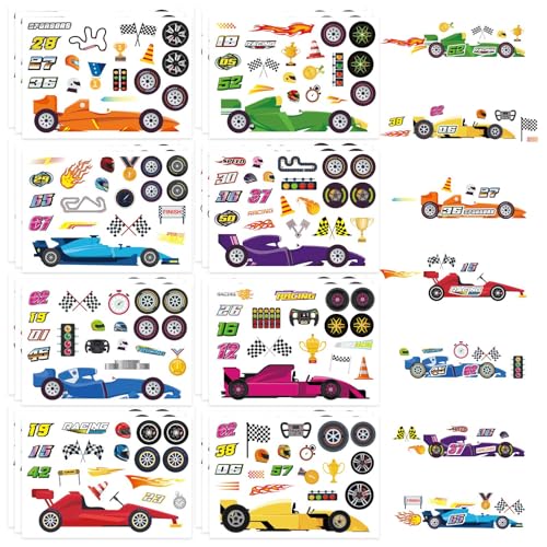 Car Stickers for Kids, DIY Race Car Sticker, Make Your Own Stickers | 24 Sheets, DIY Art Crafts Supplies, Race Party Favors, Birthday Party Decorations - style: Race Car