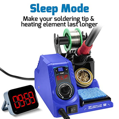 WEP 926LED V1 110W Soldering Iron Station Kit with Solder Wire, 5 Soldering Tips, Tip Cleaner, Tweezers, Desoldering Pump with Precision Temperature Control, Sleep Mode, ℉/℃