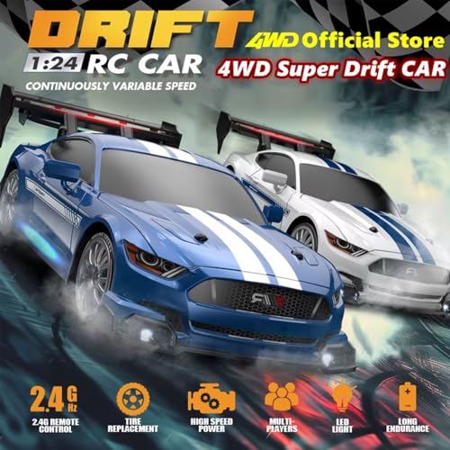 1:24 Scale RC Drift Car 4WD 2.4GHz 30KM/H High Speed Racing Sport Toy Car with LED Lights, Racing and Drift Wheels (8601-Black) - color: 8601-black