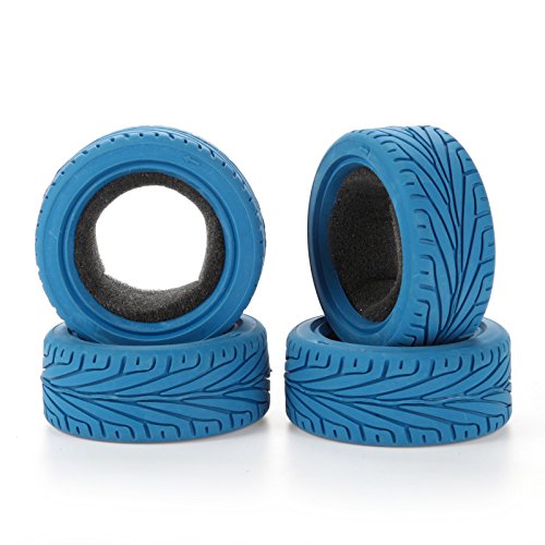 1/10 RC On-Road Car Tyres, 65mm Rubber RC Tire for 1/10 HSP Tamiya HPI Kyosho RC On Road Run-flating Car (Blue) - color: Blue