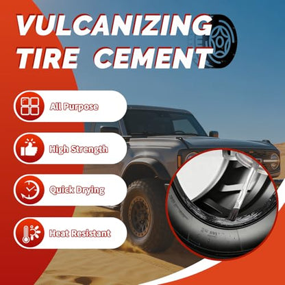 Vulcanizing Rubber Cement, 4.4 Oz Tire Rubber Adhesive | Car Tire Repair Cement with Brush, Waterproof & Heat-Resistant, Tire Glue for Car, Motorcycle, Bike, Truck, Tractor