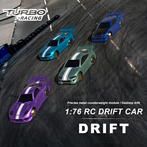 FLYCOLOR Turbo Racing C62 1:76 Scale Drift RC Car with Gyro Mini Full Proportional RTR 2.4GHZ Remote Control with 2 Replaceable Body Shell(Grayish Green) - color: Green2-drift