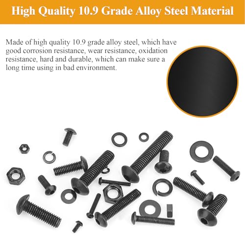 2180 Pieces Black M2 M3 M4 M5 Button Head Socket Cap Screws Nuts Washers Assortment Kit, Metric Screw Assortment with Hex Wrenches, 10.9 Grade Alloy Steel, Fully Threaded - size: M2/M3/M4/M5, style: Button Head Socket Cap