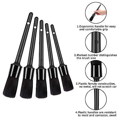 HMPLL 10pcs Detailing Brush Set, Multi-Purpose Car Detailing Brushes | for Cleaning Car Interior, Exterior, Engine, Leather, Including 5 car Cleaning Brush, 3 Wire Brush, 2 Air Vent Brush,Black - color: black-10pcs