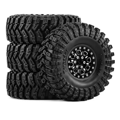 1.9" Beadlock Wheels and Tires 124mm (4.9in) for TRX4 SCX10 1/10 RC Crawler Upgrade Parts (Black, 4pcs) - color: Black