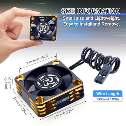 2Pack RC Cooling Fan 30mm 28000RPM 8.4V Aluminum ESC Heatsink for RC Car 1/8 1/10 1/12 Scale 540 550 Brushless Motor (Black Gold) - style: 2pack 30mm Black Gold