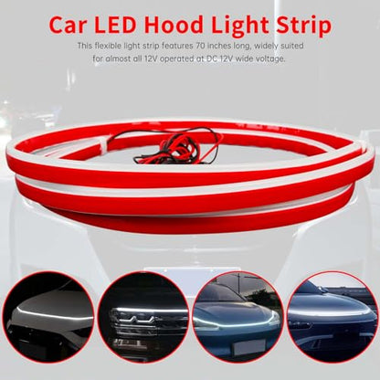 71 inch Car LED Hood Light Strip Universal 12V Flexible Waterproof Daytime Running Lights Car Dynamic Scan Start-up Under Hood Light Strip Compatible with Ford Chevy Silverado GMC Dodge Ram - color: White Light, size: 71 Inch