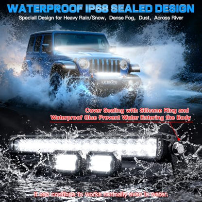 22In LED Light Bar+4In LED Cube Pod Lights with Wiring Harness Kit | Spot Flood Combo Single Row Straight Off Road Driving Work Light Bar 3Pin Rocker Switch for Je-ep Pickup Golf Car Tractor GMC