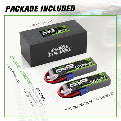 OVONIC 2S LiPo Battery 8000mAh 7.4V 130C RC Battery with EC5 Connector (2 Pack)