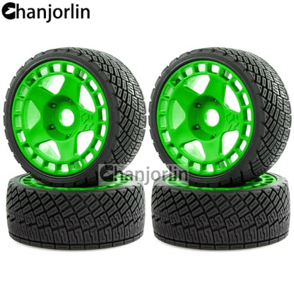 1/8 1/7 RC On Road Tires And Hard Plastic Rally Racing Wheels 17mm Hex Touring Tyres OD 3.94'' For 1:8 1:7 Street Drift Car ARRMA Losi Kyosho GT2 W10 Tamiya HPI WR8 HSP 4PCS (Green) - color: Green