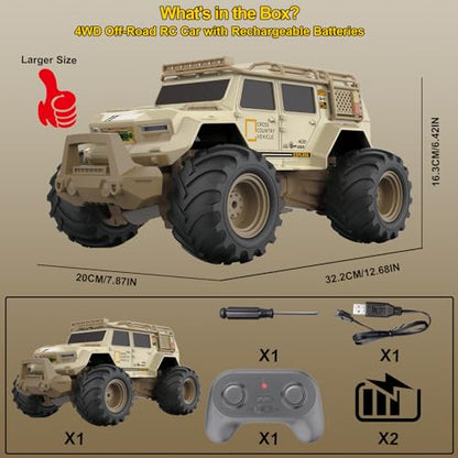 Amphibious Remote Control Car 1:14 Electric Vehicle 4WD for Boys Age 8-12, Offroad Waterproof RC Truck All Terrain RC Drift Cars Beach Pool Toys Gifts for Kids - color: Beige