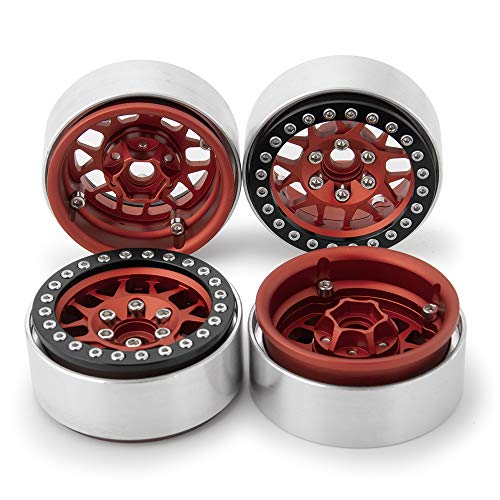 4pcs Aluminum Alloy 2.2inch Beadlock Wheels Rims for Axial Wraith SCX10 TRX4 1/10th RC Rock Crawler Car (Red) - color: Red