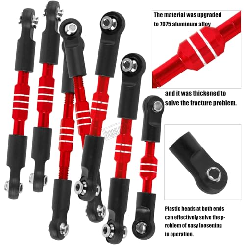 RC Aluminum Front&Rear Link Set Upgrades Part for 1/10 Slash/Rustler/Stampede/Bandit VXL 2WD.Adjustable Turnbuckles Camber Links Toe Link Hops Up,Red. - color: Red(for 1/10)