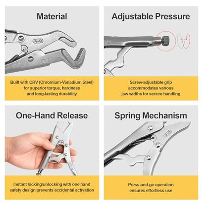 9-Inch Parrot Nose Vise Grip Plier for Sway Bar Link Removal, Curved Jaw | Adjustable locking jaw vise grips with non-slip 3-sided file-cut surface, for heavy duty automotive, welding & pipe repair