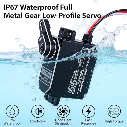 55kg Low-Profile Servo Programmable Brushless Digital Servo 0.09Sec High Speed Full Metal Gear Steering servo 1/10 Drift Car with servo Motor kit (180 Degree)