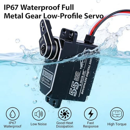 55kg Low-Profile Servo Programmable Brushless Digital Servo 0.09Sec High Speed Full Metal Gear Steering servo 1/10 Drift Car with servo Motor kit (180 Degree)