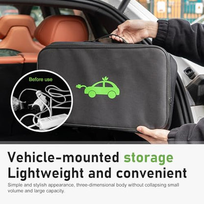 EV Charging Cable Storage Bag, Portable Rectangle Car Charger Cable Organizer Bag, Easy-clean Cord Hoses Carry Case, Universal for EV Cars (Black)