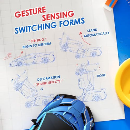 Holyton 1:10 Transforming RC Car, Large Remote Control Car | One-Button Transform to Robot, 2.4GHz Remote Control, Gesture Sensing, LED Lights, 80-Min Playtime, Gift for Kids Ages 5-12 - color: Blue