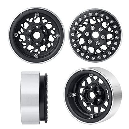 RCLIONS 1.9inch Beadlock Wheels Aluminum Rims for AXIAL SCX10 TRX4 1/10th - color: Black