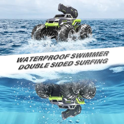 1:16 Amphibious Remote Control Car with Shooting Water Gun Gesture Sensing RC Car Boat Waterproof RC Tank Off-Road Stunt Car Toy Monster Truck for Outdoor Gift for Kids With 2 Replaceable Batteries - color: Green