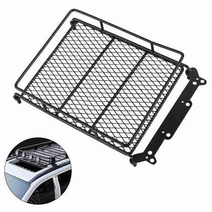 RC Car Roof Rack, Middle Size Roof Rack Luggage Carrier with 4 Round LED Lights for Axial SCX10 1/10 RC Crawler Car(4 White Light Color)