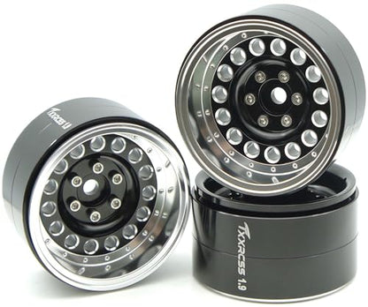 RC 1.9 Inch Beadlock Wheels Negative Offsets 10mm Rims Hex 12mm Aluminum Wheel for TRX4 TRX6 SCX10 Gen8 1/10 RC Crawler Remote Control Car Upgrades Accessories 4pcs (Black & Silver) YK1906 - color: Black & Silver