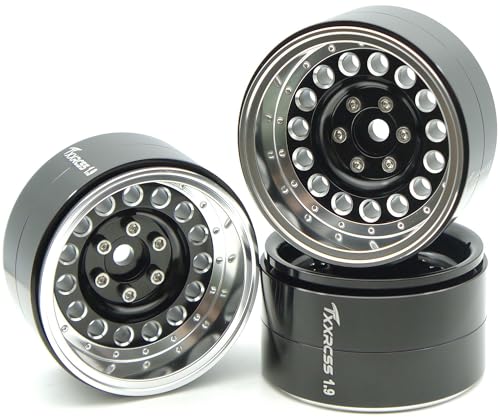RC 1.9 Inch Beadlock Wheels Negative Offsets 10mm Rims Hex 12mm Aluminum Wheel for TRX4 TRX6 SCX10 Gen8 1/10 RC Crawler Remote Control Car Upgrades Accessories 4pcs (Black & Silver) YK1906 - color: Black & Silver