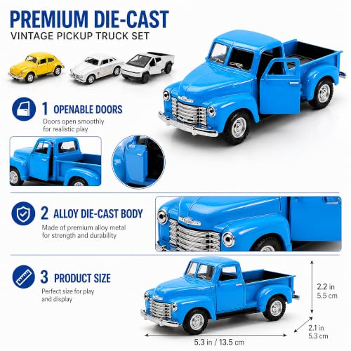 1:32 Die Cast Pull Back Truck Toys for Kids, Alloy Toy Cars with Openable Doors, Road Signs & Map Playset, Birthday Gift for Boys Girls Ages 3-8 - size: Alloy car 4-piece set
